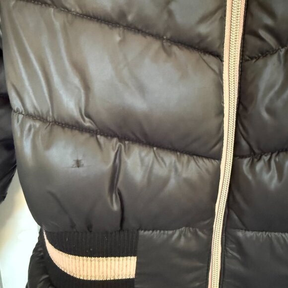 Michael Kors Kids Black Puffer Jacket Quilted Pink Fleece Lined MK Logo Zipper - Picture 10 of 16
